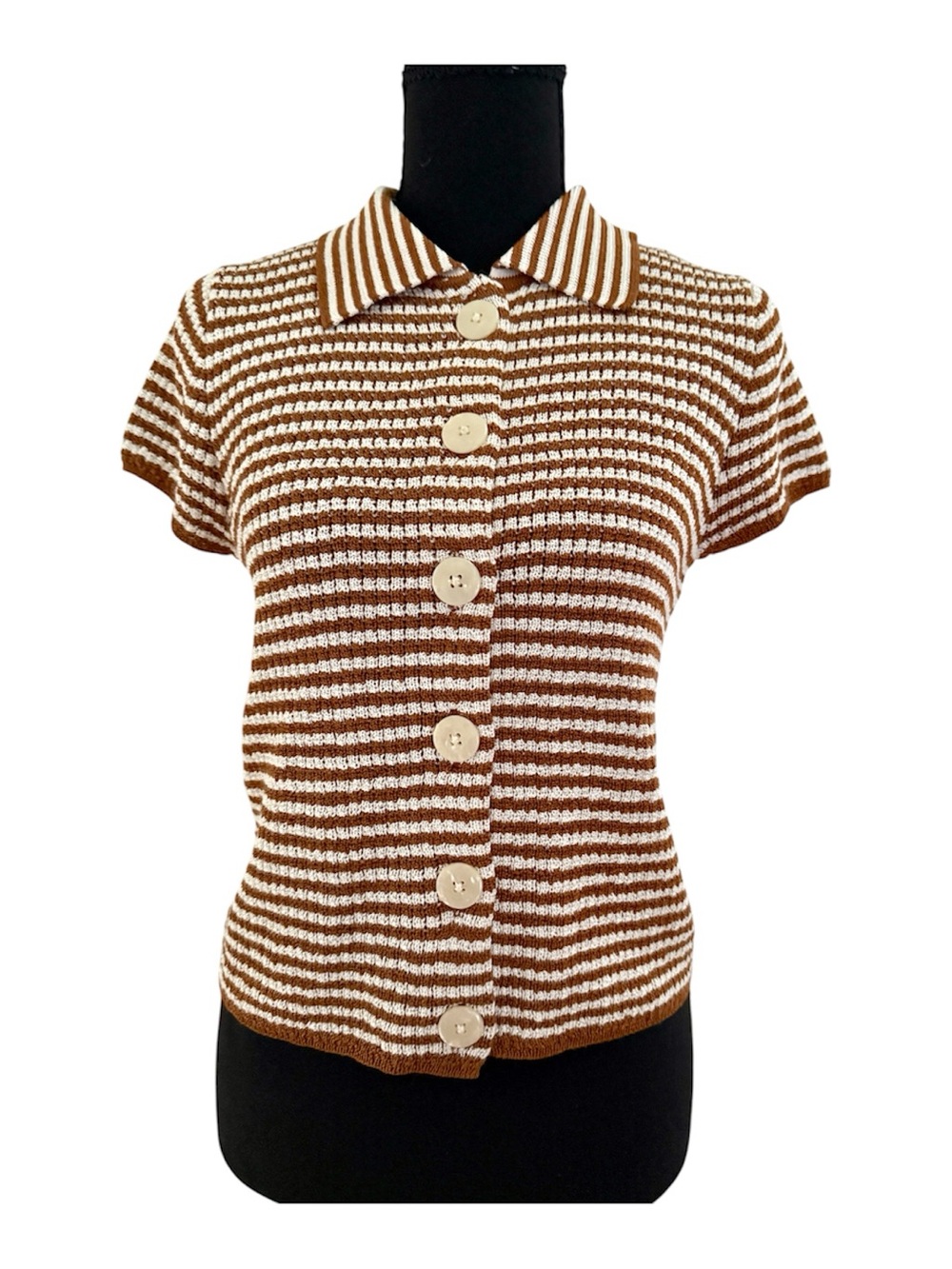 a new day Brown & White Striped Knit Button-Front Top
